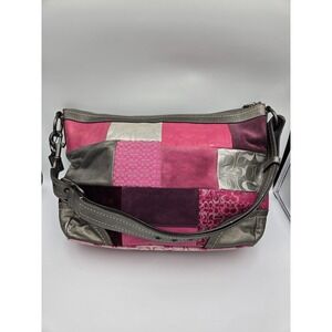 Coach Calico Patchwork Shoulder Bag  Pink/Silver Metalilc Purse H0893-F12865
